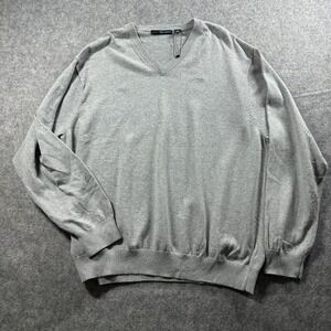 Greg Norman V-Neck Sweater Mens XXL Gray Logo Knit Golf Classic